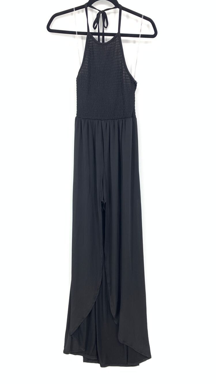 No Comment Women's Size Medium Black Halter Romper With Overlay Skirt NEW
